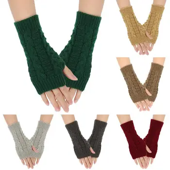 Вязаные Варежки на запястье Модные Зимние Теплые Перчатки для рук без пальцев для женщин