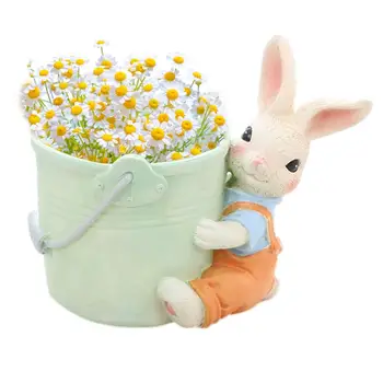 Горшки для растений с кроликами, цветочный горшок с кроликами из смолы, Декоративная Пасхальная мультяшная кашпо, Всепогодные принадлежности для растений в горшках для сада