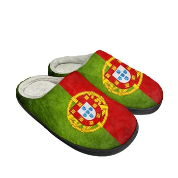 Горячие Домашние хлопчатобумажные тапочки с флагом Португалии, Изготовленные на заказ, Мужские и женские Сандалии, Португалия, Плюшевая Повседневная обувь для спальни, сохраняющая тепло, Термощипцы
