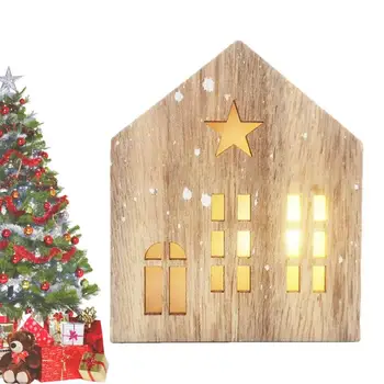 Декор для дома с деревянной подсветкой, Рождественский Подвесной Деревянный дом со светодиодной подсветкой, Центральная часть стола, Подвесные украшения на Рождество