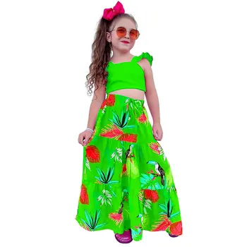 Детская Одежда для малышей, комплект летнего платья для девочек, укороченный топ без рукавов для маленьких девочек + юбки, детская одежда из 2 предметов, костюмы для малышей