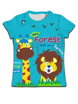 Детская футболка с героями мультфильмов, баскетбольные футболки с жирафом, повседневная детская одежда, летняя футболка с принтом льва, одежда для мальчика, одежда для девочки