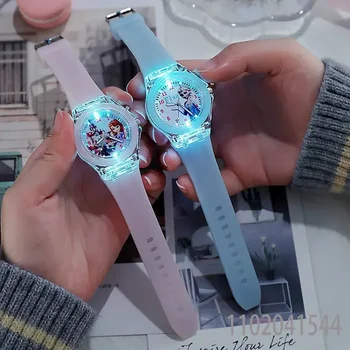 Детские часы Disney Frozen для девочки, мультяшные светящиеся часы принцессы Эльзы, милые детские мигающие часы в детском саду