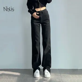 Джинсы с прямым разрезом для женщин, модные брюки с высокой талией, однотонные классические джинсовые брюки, Уличная одежда Y2k, женская одежда в корейском стиле.