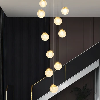 Дизайнерский светильник, роскошная двухуровневая лестница, подвесная подвеска, декоративное освещение в скандинавской квартире, вилла, пустотелая вращающаяся светодиодная люстра