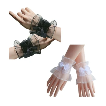 Женская Съемная рубашка, плиссированные рукава-клеш, накладные манжеты с бантом, декоративные манжеты для девочек в стиле Лолиты, браслет для косплея для вечеринок