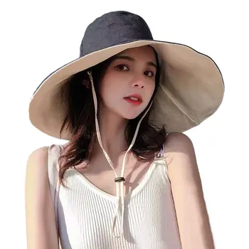Женская солнцезащитная шляпа с широкими полями, защита от ультрафиолета, Походная кепка рыбака, Складная Летняя однотонная хлопковая дышащая пляжная шляпа Bucekt