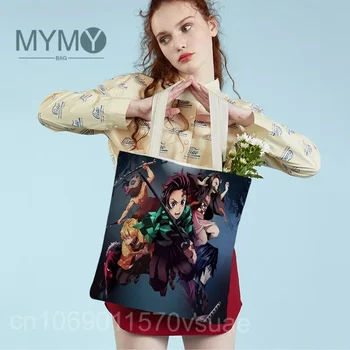 Женская сумка-дьявол-убийца с японским аниме, сумка-тоут, Эко-сумка для ванной, женская сумка-шоппер с комиксами, холщовая сумка для покупок