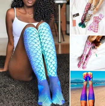 Женские носки, забавные хлопковые носки, русалка, красочная русалка, модная мода