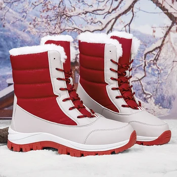 Женские повседневные зимние ботинки, новинка зимы, большие размеры, уличные высокие рабочие ботинки, теплая плюшевая нескользящая водонепроницаемая удобная хлопчатобумажная обувь