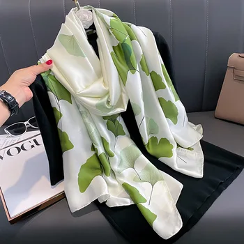 Женщины мода печати шелковый шарф Шарф роскошный теплый 180X90CM шарфы четырех сезонов дизайн хиджаб популярные Lrage атласной отделкой Шаль
