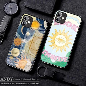 Забавный Стеклянный Чехол Для Телефона Sun Moon Face для iPhone 11 12 13 14 Pro XR XS MAX 8 X 7 14 Plus SE 13 Pro Дизайн Чехлов Для Iphone