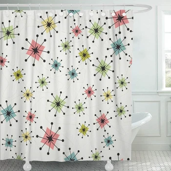 Занавеска для душа с винтажным рисунком Атомных звезд в виде бумерангов из водонепроницаемой полиэфирной ткани среднего Цента Для ванной комнаты с крючком