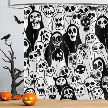 Занавеска для душа с черепом на Хэллоуин, жуткий скелет с призрачным ужасом, Праздничная занавеска для ванной на Хэллоуин, декор для ванной комнаты