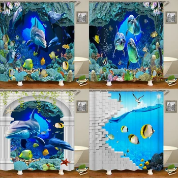 Занавески для душа с изображением разноцветных рыбок из мультфильма 