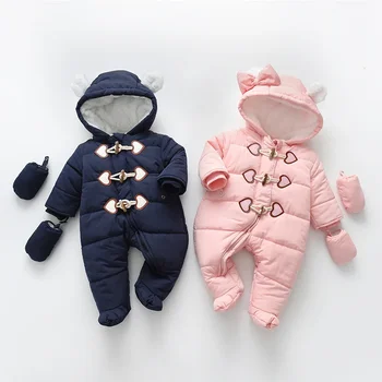 Зимний Комбинезон для младенцев, комбинезон с капюшоном, пальто, комбинезон для малышей, куртка, верхняя одежда, перчатки 3-24 м