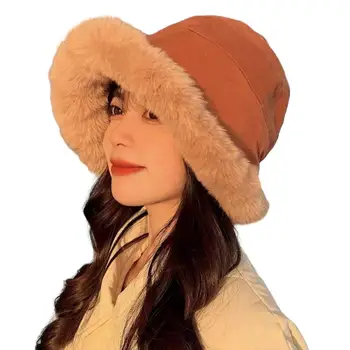 Зимняя Шляпа-Ведро Плюшевая Складная Уличная Теплая Рыбацкая Шляпа для Женщин