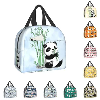 Изолированная сумка для ланча с изображением медведя панды для кемпинга, путешествия, портативный термоохладитель, ланч-бокс для женщин, детей, работы, пикника, сумки для хранения продуктов