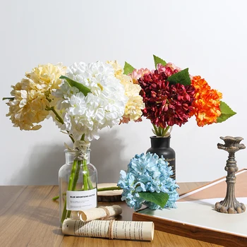 Искусственные цветы Гортензии для домашнего декора комнаты, Свадебное украшение, Букет из искусственных цветов, Винтажный Декор в виде вазы для обеденного стола