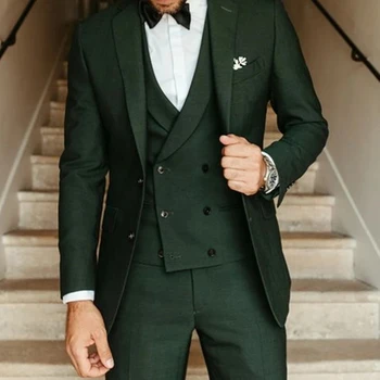 Итальянские мужские костюмы Slim Fit для свадьбы жениха, повседневная деловая куртка из 3 предметов с двубортным жилетом, брюки, смокинг жениха