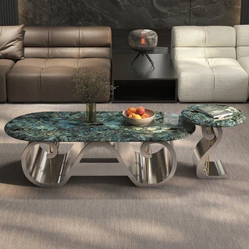 Итальянский легкий роскошный суперкристаллический овальный домашний чайный столик Итальянский минимализм 2024 года выпуска