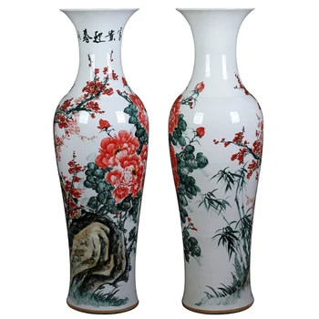 Керамическая ваза с ручной росписью, пион, красная слива, открытые роскошные напольные украшения