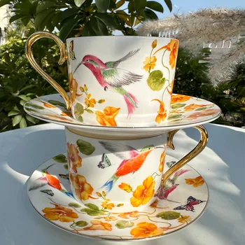 Керамическое блюдо для кофейных чашек Nordic Hummingbird, Европейское Изысканное блюдо для чашек из костяного фарфора, Послеобеденный чайный сервиз, набор чайных чашек, посуда