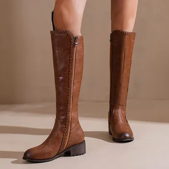 Кожаные ботинки в стиле Вестерн-ковбоя, зима-осень, рыцарские винтажные ботинки для женщин, 2023, Ковбойские походные ботинки в стиле панк для верховой езды.