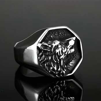 Кольцо Viking Wolf из нержавеющей стали 316L, мужское кольцо в стиле панк-хип-хоп, рельефное животное, Волчья голова, Полое ретро Кольцо Odin Viking, Ювелирные изделия Оптом