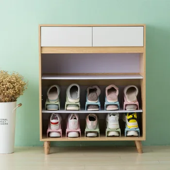 Компактная Регулируемая подставка для обуви Складная стойка для хранения обуви из полипропилена Двухслойная Синяя / Розовая / Зеленая Подставка для обуви Полка для дома