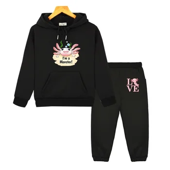 Комплект Детской Одежды и Штанов L Am A Monster Axolotl Salute, Толстовки с Рисунком Манги и Каваи, Толстовка с Графическим Принтом и карманом