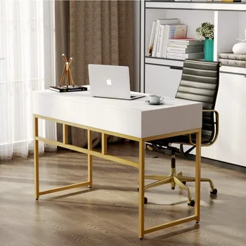 Компьютерный стол Современный минималистичный 47-дюймовый Домашний стол с 2 ящиками для хранения, Офисные столы Бесплатная доставка, Мебель для дома
