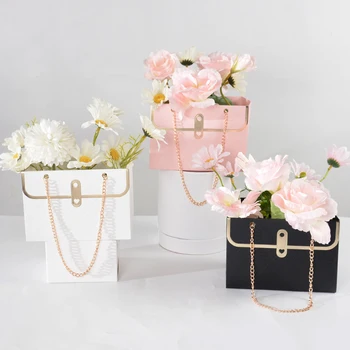 Коробка для упаковки цветов Портативные пакеты из оберточной бумаги для роз Крафт-сумочка Подарочные коробки для свадебной вечеринки, День Рождения, Конфетный торт, Корзина для цветов