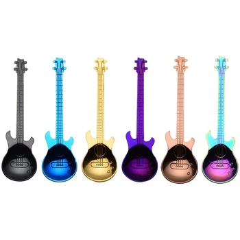 Кофейные ложки для гитары, 6 упаковок креативных милых ложек из нержавеющей стали, чайные ложки в форме гитары (многоцветные)