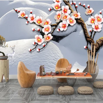 Красивая художественная концепция Снежной сливы, 3D Рельефные фрески, обои для гостиной, Домашний декор, Нетканая бумага с цветочным рисунком, 3D