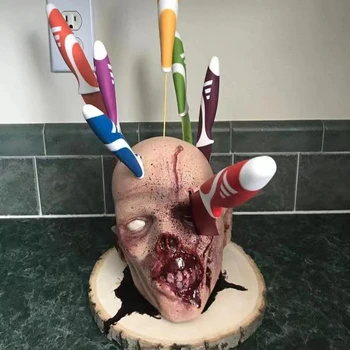 Креативное Украшение дома Ужасный Держатель ножа в виде человеческой головы, Кухонное хранилище и аксессуары, украшение для вечеринки на Хэллоуин, Поделки из смолы