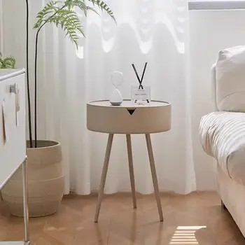 Круглый прикроватный столик в кремовом стиле, современный шкаф для хранения в спальне, модный шкаф для хранения высокого класса