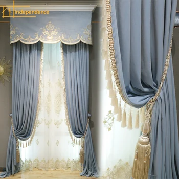 Легкая роскошная вилла в европейском стиле, чистый Синий, затемняющие, простые и элегантные бархатные шторы для гостиной, столовой, спальни