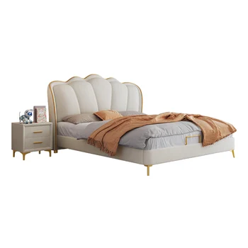 Легкая тканевая кровать с роскошными технологиями, современная простая двуспальная кровать во французском кремовом стиле, главная спальня, высококачественная большая обивка прикроватной тумбочки