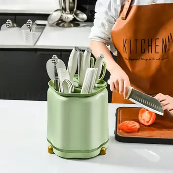 Легко моющийся органайзер для ножей Пластиковый отсек для столовых приборов Многофункциональный держатель подставки для кухонных ножей для экономии места
