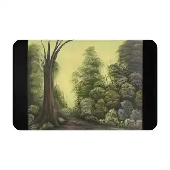 Лесная тропинка, удобный дверной коврик, коврик для ног, Боб Росс, маленькие счастливые деревья, лесная тропинка, густой лес, зеленое желтое свечение