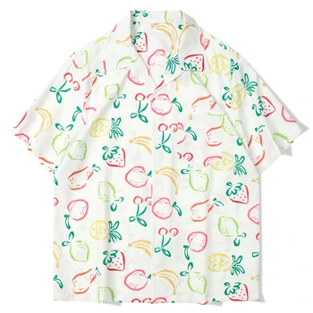 Летние Повседневные рубашки с фруктовым принтом, мужские рубашки с отложным воротником и коротким рукавом, Уличная одежда, Топы, Одежда