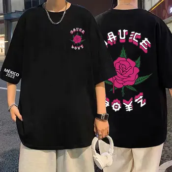 Лимитированные футболки американского рэпера Eladio Carrion Для Мужчин И женщин, Высококачественная Футболка с Музыкальным Альбомом Sauce Boyz, Футболка с изображением Цветка Розы, Графическая футболка