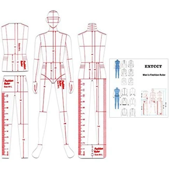 Линейка для иллюстрации мужской моды, набор линеек, акрил Для шитья, дизайн рисунка гуманоида, измерение одежды
