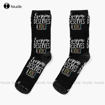 Логопедическая терапия Slp, Каждый заслуживает голоса, Носки без носков Носки женские с цифровой печатью 360 °, подарочная уличная одежда на заказ, Забавный арт-носок