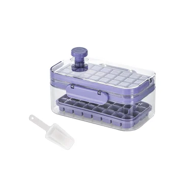 Лоток для льда, коробка для хранения прессованного льда, морозильная камера, квадратная форма для кубиков льда с крышкой, коробка для домашнего льдогенератора с лотком и совком (фиолетовый)