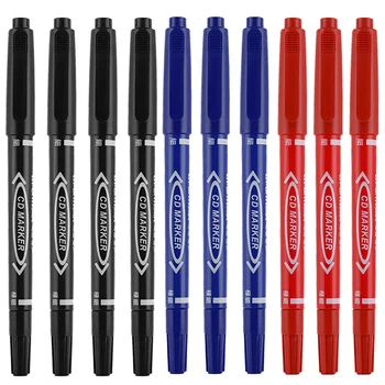 Маркер для краски на масляной основе, двойной наконечник, средний кончик 1,0 мм и тонкий кончик 0,5 мм, черные, красные, синие чернила, упаковка из 10 штук, Перманентный маркер