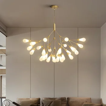 Медная Роскошная Светодиодная Люстра Nordic Dining Parlor Firefly Creative G4 Подвесной Светильник Для спальни Home Deco Стеклянный Светильник