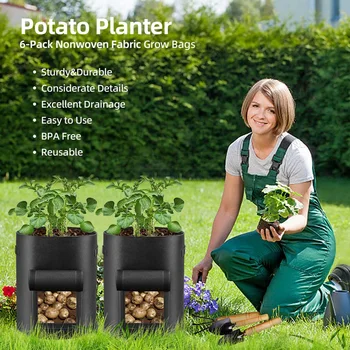 Мешки для выращивания картофеля с откидным окошком, Садовая сумка для посадки растений с прочной ручкой, Горшки для томатов, овощей и фруктов