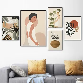 Минималистичное современное искусство, женское растение, настенный декор комнаты, эстетическая картина, абстрактное тропическое искусство, аниме, холст, плакат